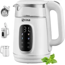 Ecosa Wasserkocher Edelstahl mit Temperatureinstellung (40°C-100°C) 2200 Watt 1,7 Liter Teekocher 100% BPA FREI Warmhaltefunktion LED Display mit... - Silber