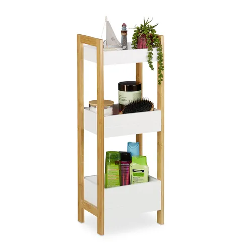 Badregal Badezimmerregal Bambusregal mit 3 Körben - Regale & Aufbewahrung – Stilvolles freistehendes Bambusregal mit 3 Körben, ideal zur optimalen Nutzung von Platz im Badezimmer.