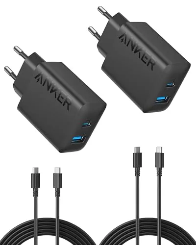 Anker 20W USB C Ladegerät, iPad Netzteil, USB-Schnellladenetzteil, iPad Ladegerät, Kompatibel mit iPhone 17/16/15 Serie (2X 1,5m USB C Kabel inkl.)