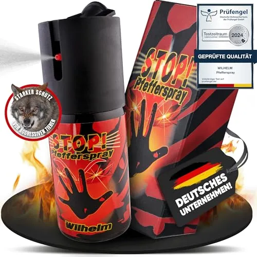 Wilhelm Pfefferspray 40 ml Tierabwehr Selbstverteidigung CS Gas KO Spray hochdosiert (ca. 2 Mio. Scoville) effektives Verteidigungsspray 10 x