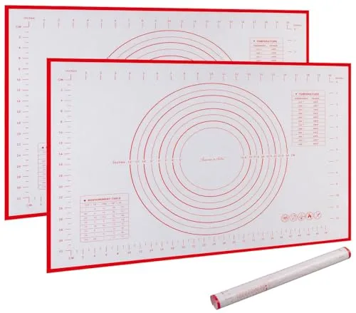 Rosenstein & Söhne Silikonbackmatte: 2er-Set Silikon-Backmatte mit Maßen & Schablonen, Antihaft, 60 x 40 cm (Silikon Matten, Silikonteigmatten, Knete)