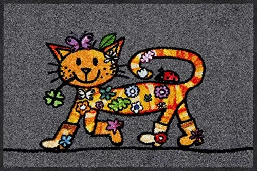 Salonloewe Fußmatte Funky Cat 050x075 cm - Waschbare Sauberlaufmatte, rutschfest und pflegeleicht für innen und außen, ideal für Allergiker
