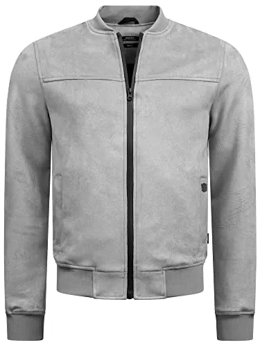 Indicode Herren Ibon Velours-Kunstleder Jacke | Herrenjacke Wildleder-Look für Männer Lt Grey, M