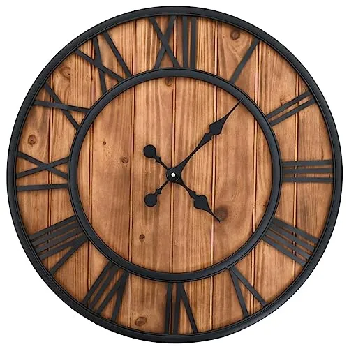 Wanduhr Vintage Quarzwerk Holz Metall 60 cm XXL - Wohnaccessoires - Stilvolle XXL-Küchenuhr im Vintage-Design aus Holz und Metall, bringt nostalgischen Charme in jedes Zuhause.