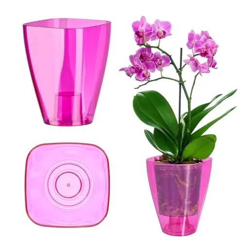 KADAX Blumentopf, schlanker Orchideentopf, Schlichter Pflanzkübel, Blumenkübel für Orchidee, Knabenkraut, Gänseblümchen, Übertopf für Küche und Wohnzimmer (⌀ 9cm, eckig, Rosa)
