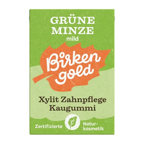 Produktbild Xylit Grüne Minze Kaugummi 28 gr. im Flip Top von Birkengold - plastikfrei -