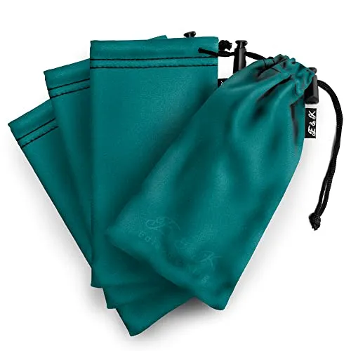 4er-Pack Brillenetui und Mikrofasertuch - petrol - Praktisches Set aus weichen Mikrofasertuch-Etuis schützt deine Brille vor Stößen und reinigt sie gleichzeitig. Ideal für unterwegs, wiederverwendbar und schadstofffrei. Größe: ca. 9 x 17 cm.