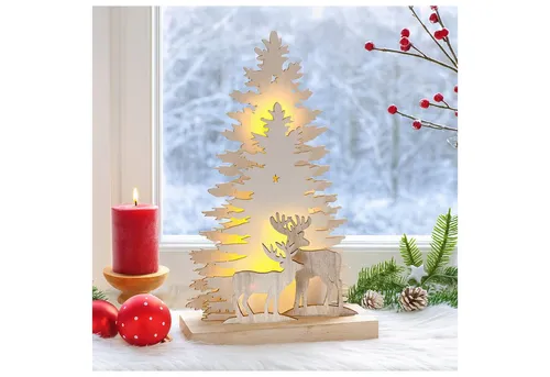 HTI-Living Beleuchtete Weihnachtsszene Rehe im Winterwald in beige von HTI-Line