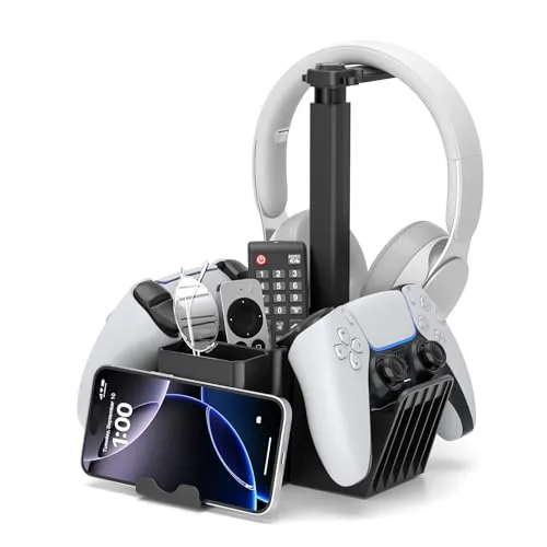 KDD Dual Controller Halterung - Universal Controller Halter Tisch & Gaming Headset Ständer mit Handyhalterung - Multifunktional Schreibtisch Gaming Organizer für Stift Xbox ONE PS5 PS4 PC Zubehör