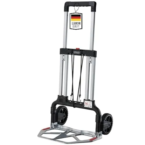 STROXX – Sackkarre klappbar 125kg Traglast – Handkarre inkl. Spanngurt für Umzüge, Getränkekisten UVM. – Transportkarre mit großer Ladefläche & stabilem Alurahmen