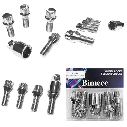 Felgenschloss M14x1,25x27mm Kegelbund 60° kompatibel mit Alpina BMW Mini Rolls-Royce Toyota 4x silberne Felgenschlösser Felgensicherungen Radsicherungen Felgen-Diebstahlschutz Radschrauben Radbolzen