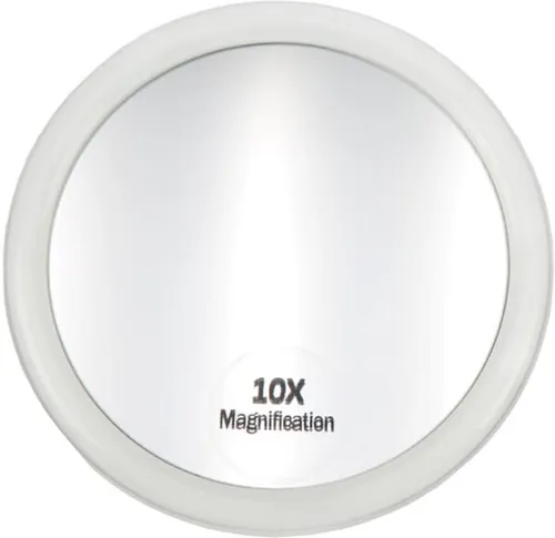 Fantasia 10-fach Vergrößerungs-Spiegel mit 3 Saugnäpfen - Runder Fantasia Kosmetikspiegel mit 10-facher Vergrößerung, Ø 10 cm. Ideal für präzise Make-up-Anwendungen und einfach zu befestigen.