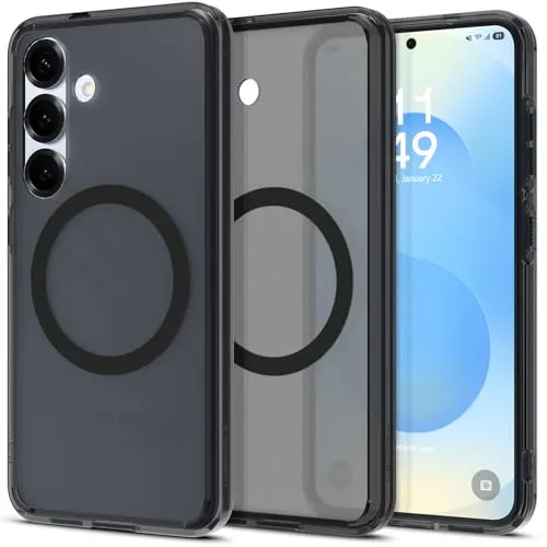 Spigen Ultra Hybrid MagFit Hülle für Samsung Galaxy S25 - Frost Black - Standard Handyhüllen, kompatibel mit MagSafe-Zubehör und bietet optimalen Schutz durch Air Cushion Technologie für Display und Kamera.