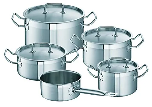 Schulte-Ufer Topf-Set Profi-Line i 5-tlg. aus Edelstahl - Hochwertiges Kochtopf-Set aus Edelstahl, geeignet für alle Herdarten inklusive Induktion, ofenfest bis 230°C und spülmaschinenfest für einfache Reinigung.