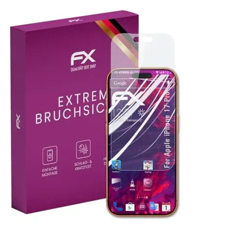 atFoliX Glasfolie kompatibel mit Apple iPhone 17 Pro Displayfolie, 9H Hybrid-Glass FX Schutzpanzer Folie