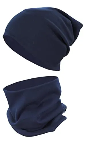 TupTam Beanie Kinder Beanie Mütze Schlauchschal Set aus Jersey und Rippstoff blau 52-56