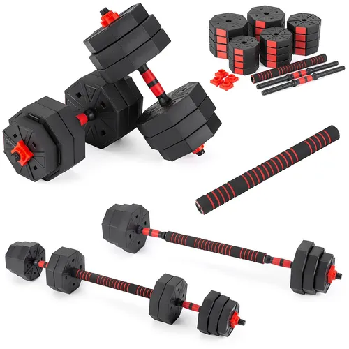 Gymtek® Kurzhantel Set 40kg - 2x Hantelgriffe + Langhantel Verbindung (2x 20 kg)