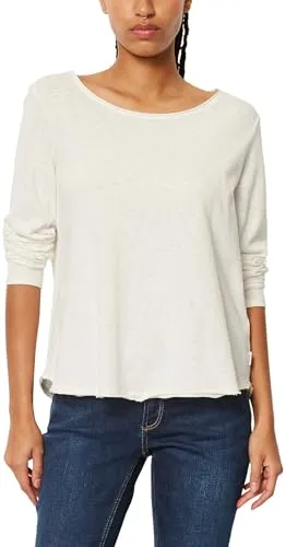Marc O'Polo Denim Damen Langarmshirt aus Bio-Baumwolle mit U-Boot-Ausschnitt, Weiß (Scandinavian White), XXS