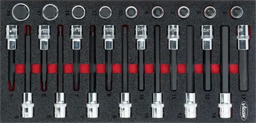 VIGOR Innensechskant-Schraubendreher-Einsatz-Sortiment V5097 - Schlüsselsätze mit 2K Weichschaum-Einlage für perfekte Ordnung und schnellen Zugriff auf Werkzeuge, leicht zu reinigen und ölfest.