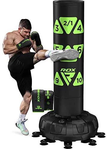 RDX 6FT 330LB Boxsack Stehend Erwachsene, Trainingshandschuhe und Überzug Set XXL Freistehender Standbxsack Boxing mit Saugfuß Freestanding Punch Bag für MMA Kickboxen Kampfsport