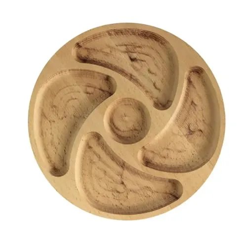 4BIG.fun Servierplatte Ø28cm aus Buchenholz mit 5 Fächern - Kategorie: Servierplatte aus Buchenholz, ideal für die stilvolle Präsentation von Snacks und Vorspeisen bei Feiern und im Alltag.