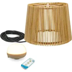 Akku Pendellampe außen LED Holz Metall Ø 39 cm - kabellose Hängelampe für Garten und Terrasse - Außenleuchten mit IP54 Spritzschutz, dimmbar per Fernbedienung und tragbarem Akku, ideal für stimmungsvolle Beleuchtung ohne Stromanschluss.
