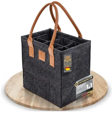 GOLDFALKE Flaschenträger für 6 Flaschen 1,5l EXTRA STABIL aus Filz – Flaschenkorb, Flaschentasche, Getränkekorb für Bier, Wein & Pfandflaschen – Flaschenaufbewahrung & Getränketräger (6 Fächer grau)