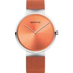Bering 14539-505 Classic Unisex 39mm 5ATM Armbanduhr - Modische Armbanduhr für Damen und Herren mit 5ATM Wasserdichtigkeit und elegantem, orangefarbenem Zifferblatt – ideal für jeden Anlass.