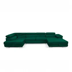 Sofiland Aller XXL U-Form Ecksofa Links mit Schlaffunktion, Couchgarnitur mit 2 Bettkästen, Wohnzimmersofa Grün MONOLITH 37, Sofa, Bettsofa, Couch - Grün