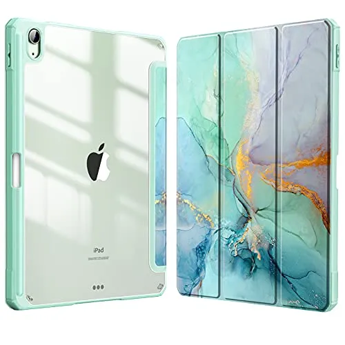 Fintie Hybrid Hülle für iPad Air 11 Zoll M4/M3/M2 (2026/2025/2024), iPad Air 5./4. Gen (2022/2020) 10,9 Zoll, mit Stifthalter, stoßfeste Schutzhülle mit transparenter Hartschale, Smaragd Marmor
