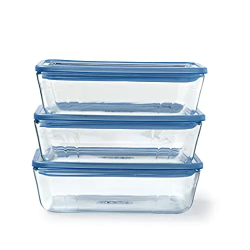 Pyrex® Pure Glass Collection Frischhaltedose 3er Set, 1,5 l - Vorratsdosen aus Borosilikatglas, ideal für Backofen und Mikrowelle. Stapelbar und luftdicht, perfekt für frische Lebensmittel und platzsparend im Gefrierschrank.