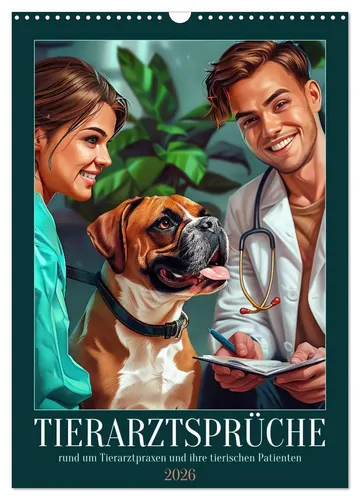 Tierarztsprüche Wandkalender 2026 von Sabine Löwer - Humorvoller Kalender im DIN A3 Format, ideal für Tierliebhaber und Tierärzte, mit 14 Seiten voller witziger Sprüche über tierische Patienten.