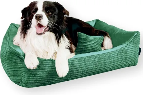 4L Textil MOLLY Kuscheliges Cord Hundebett mittelgroße Hunde Hundekorb Cord Hundekissen flauschig Hundekörbchen Cord (100x80 cm, Grün)