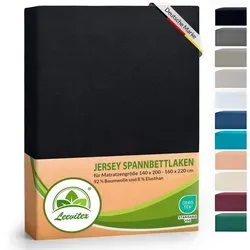 leevitex® Spannbettlaken Luxus Elasthan Jersey Spannbettlaken, Gummizug: Rundum-Gummizug schwarz 140-160 cm x 200-220 cm
