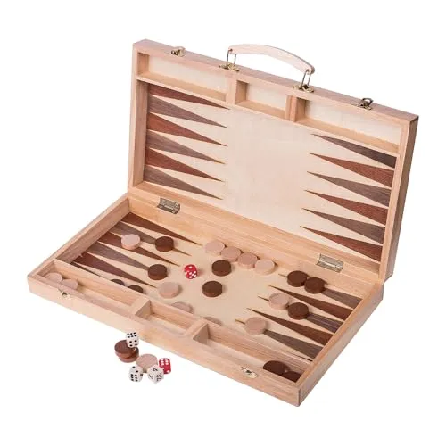 Square Backgammon aus Holz 447 - Intarsie Koffer mit Griff - Elegantes Backgammon Set aus Holz mit kunstvoller Intarsienarbeit. Ideal für Spielabende, leicht zu transportieren dank praktischem Griff. Maße: 447 x 260 x 66 mm.