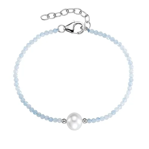 Smart Jewel Armband Armband mit Stein-Kugeln + Muschelkern-Perle, Silber 925