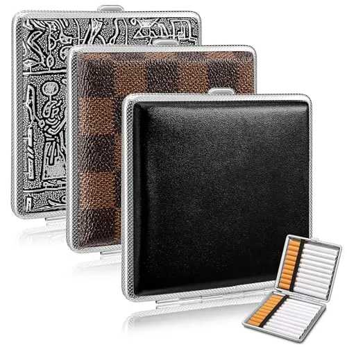 Zeawavsl 3er-Pack Hochwertiges Zigarettenetui, Fasst 20 Zigaretten, Schwarzes PU-Leder-Zigarettenetui, Edelstahl 10 x 10 x 2 cm, Für Hosen- und Hemdtaschen