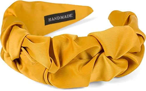 styleBREAKER Damen Haarreif mit schimmernder geflochtener Oberfläche in Rüschen Optik, Haarband, Haarschmuck 04027035, Farbe:Curry