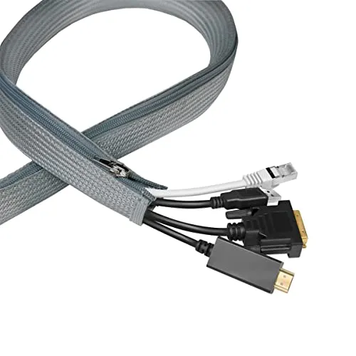 LogiLink KAB0074 - Kabelschlauch mit Reißverschluss zum Schutz der Kabel und für eine aufgeräumte Optik, Ø35 mm, 2m, grau