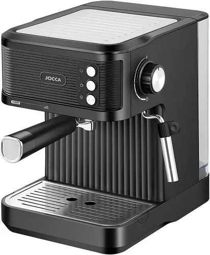 Jocca Espressomaschine Schwarz 850W - Siebträgermaschine mit 20 Bar Druck und 1,8L Wassertank, ausgestattet mit Milchaufschäumer und edlem Edelstahlgehäuse für perfekten Kaffeegenuss.