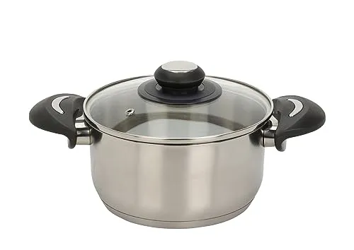 Edelstahl Kochtopf mit Glasdeckel - 2,1 L / 18 x 14 cm - Universal Küchentopf mit Griffen - Topf für Nudeln Suppen Saucen Kartoffeln für alle Herdarten spülmaschinenfest