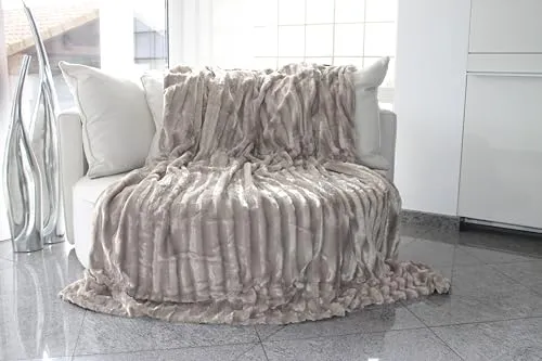 Brandsseller Kuscheldecke Fellimitat doppelseitig XXL 220x240 cm – Flauschige Kunstfelldecke Sofa & Bett, warme Luxus Wohndecke, weich & gemütlich - 100% Polyester, waschbar – Taupe/Grau