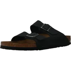 Birkenstock Arizona FL schwarz - Komfortable Pantolette für schmale Füße, Größe 46 - Wanderschuhe mit anatomisch geformtem Kork-Latex-Fußbett und langlebigem geöltem Nubukleder, ideal für Sommertage und entspannte Spaziergänge.