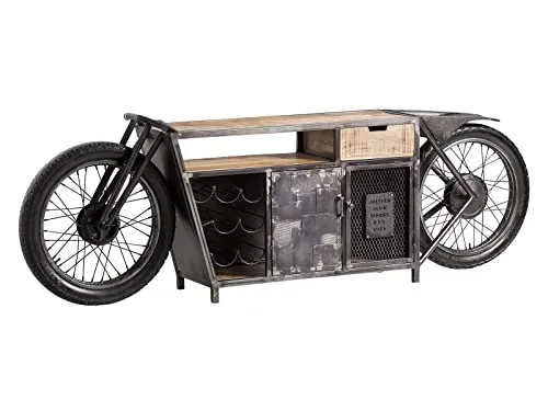 Woodkings Harlow TV Sideboard - Motorrad Design - TV-Bank mit einzigartigem Motorrad-Design aus Metall und Mangoholz, bietet viel Stauraum und ist vielseitig als Hausbar oder Präsentationstisch einsetzbar.