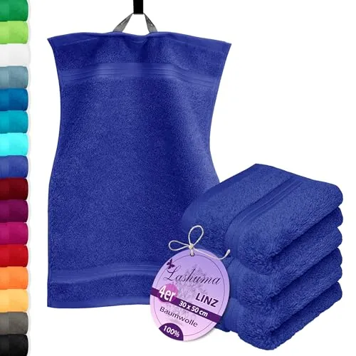 Lashuma 4-teiliges Gästetuch Set - Frottee Serie Linz - Saunatücher - Flauschige Gästehandtücher in edlem Königs Blau, ideal für Luxusmomente und hohe Saugkraft, perfekt für Gästezimmer oder Reisen.