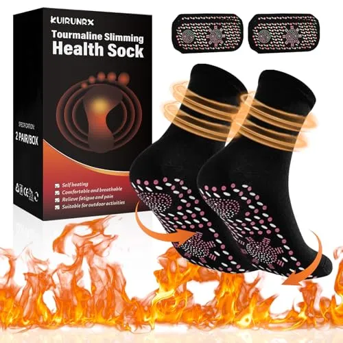 KUIRUNRX Selbstheizende Socken, 2 Paare Fußwärmer Socken, Winter Heizsocken, Schwarz Warme Fußsocken für Damen Herren Outdoor für Radfahren, Laufen, Wandern, Skifahren (2PCS)