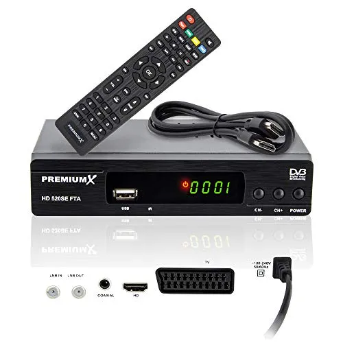 PremiumX Satelliten-Receiver HD 520SE - FTA Digital SAT TV Receiver, Full HD, kinderleichte Bedienung und vorinstallierte Sender für besten TV-Genuss