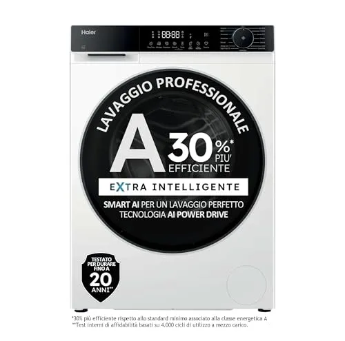 Haier X Serie 5 Waschmaschine 8 kg, freistehend, Frontlader, Klasse A-30%, 1400 Umdrehungen, Smart AI Cycle, Dampfreinigungszyklus, Wi-Fi mit App hon, 85 x 60 x 56 cm, Weiß – HW80-BP14357U-IT
