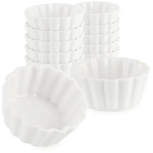 com-four® 12-teiliges Servierset - kleine, weiße Servierschälchen - grob gerippte Keramikschälchen für Vor- und Nachspeisen - Amuse-Gueule-Set