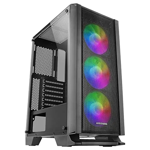 Mars Gaming MC100, ATX Gaming Gehäuse, 9 cm FRGB Lüfter, Convect-Cool Belüftung, Schwarz